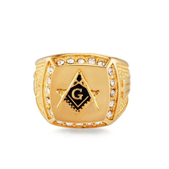 Retro Round Cubic Zirconia Masonic Ring For Men CZ Stones Size 12 - Picture 5 of 5
